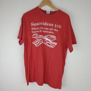 Delta Pro Weight Snaccident Bacon Tee Shirt Red Crew Unisex Fun Food Size Large